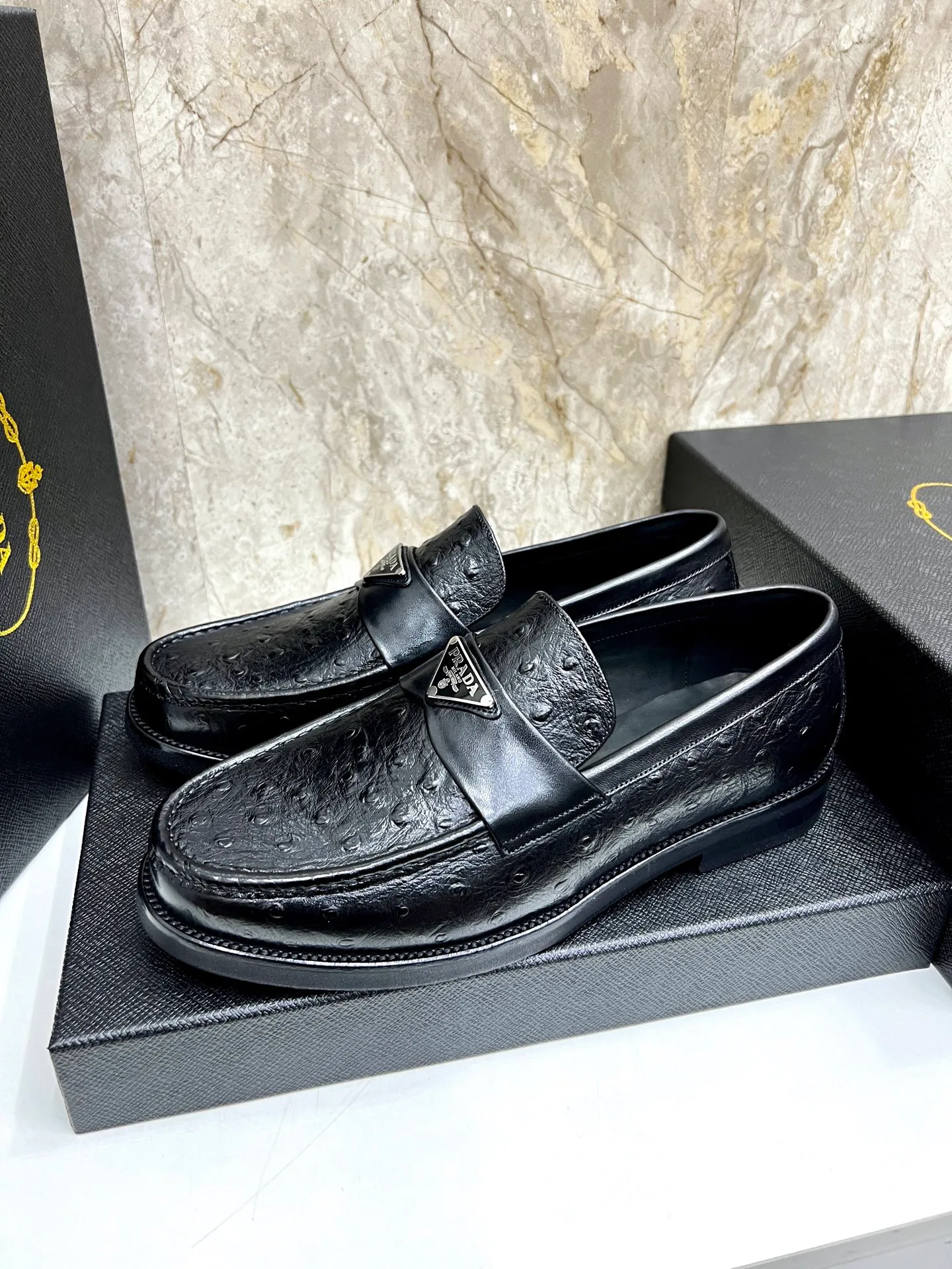 PRADA~ Size: 38-44 (customized 45/46 P: 💰880 P's original official website new high-end men's leather shoes, top-quality original replicas, made of imported open edge beads/calf leather, calf leather breathable lining, original leather outsole!